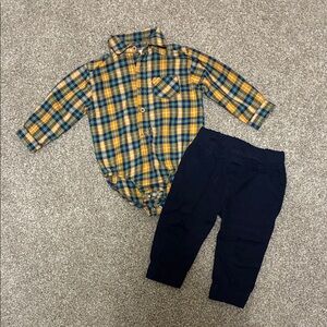 Kids Plaid Button-Down Shirt in Blue and Yellow